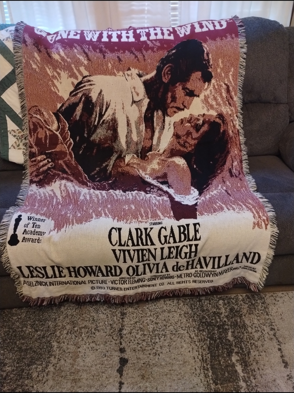 Gone With the Wind Jacquard Throw Blanket - Burgundy/Tan - Picture 2 of 5